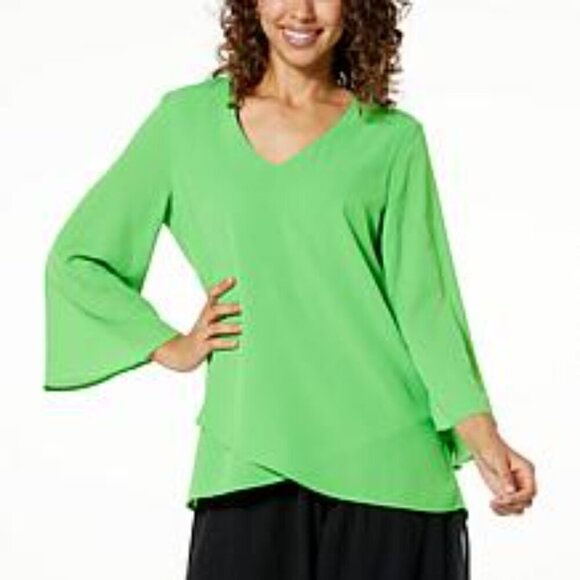 NEON GREEN TOP XS Lightweight Flowy Blouse Office Work Casual Vacation Beach - Picture 2 of 9